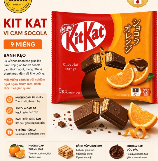 🎁 KitKat Cam Socola 9 Miếng  – Thỏa Sức Khám Phá, Ngọt Ngào Trao Tay