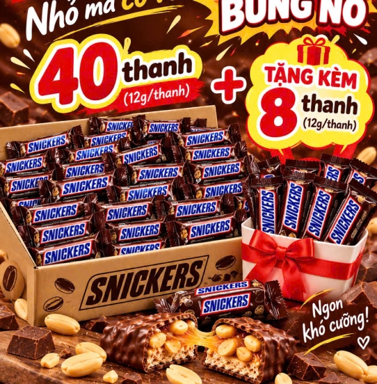 Hộp Snickers 40 Thanh – Tặng kèm 8 thanh Cho Cả Tháng