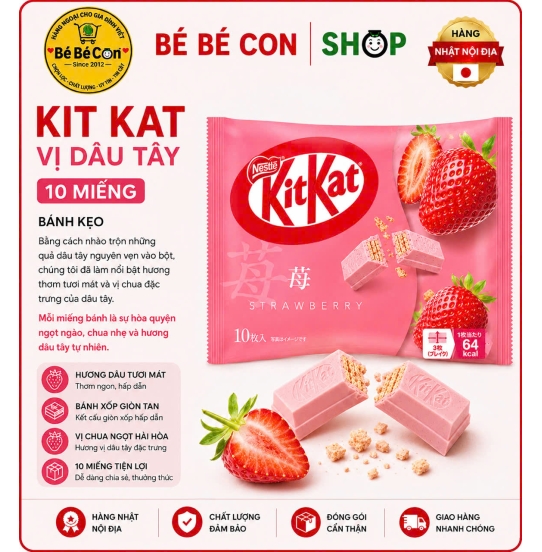 🍓 KitKat Dâu Tây 10 Miếng – Thơm Ngọt Ngào, Rực Rỡ Sắc Màu