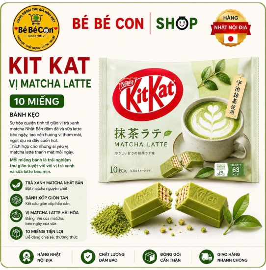 🍵 KitKat Matcha Latte 10 Miếng – Chuẩn Vị Nhật, Đậm Đà Tinh Tế